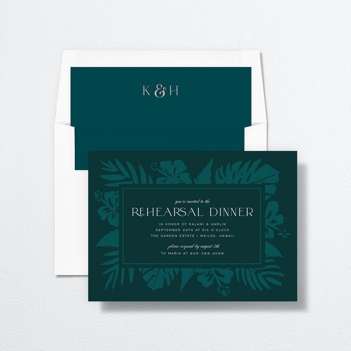 Gilded Tropics Rehearsal Dinner Invitations Ink Blue Signature