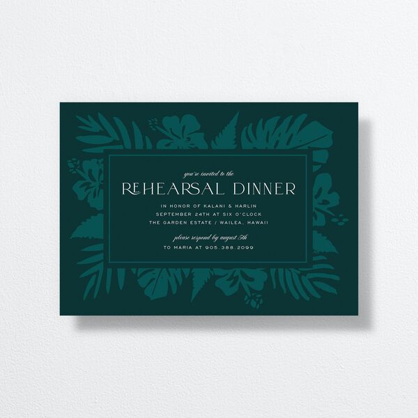 Gilded Tropics Rehearsal Dinner Invitations Ink Blue Signature