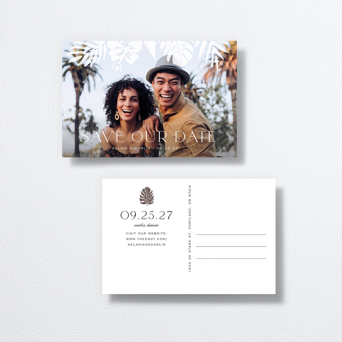 Gilded Tropics Save The Date Postcards  front-and-back in Black