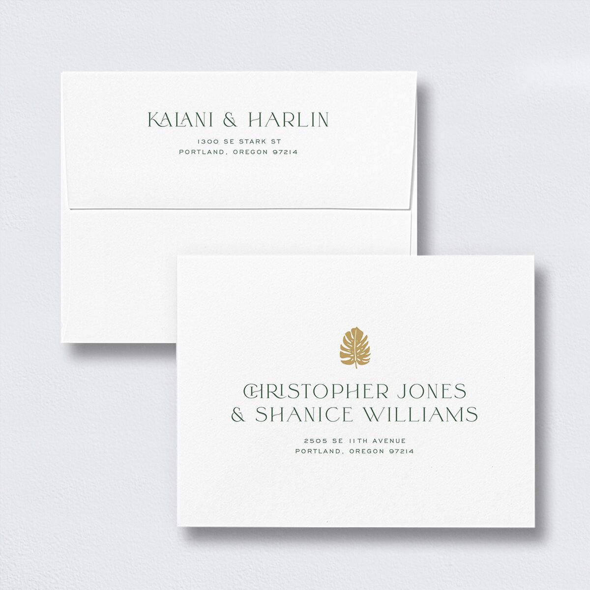 Gilded Tropics Thank You Card Envelopes White Forest Both Recipient and Return Addresses Signature Standard