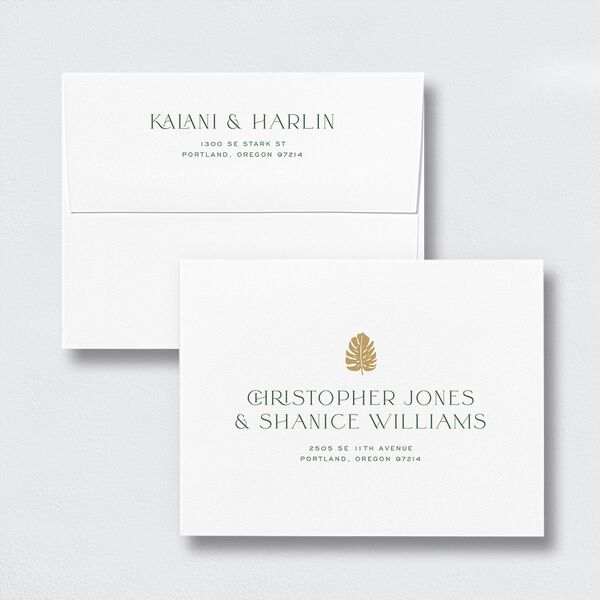 Gilded Tropics Thank You Card Envelopes White Forest Both Recipient and Return Addresses Signature Standard