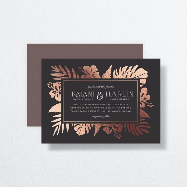 Gilded Tropics Wedding Invitations front-and-back in Black