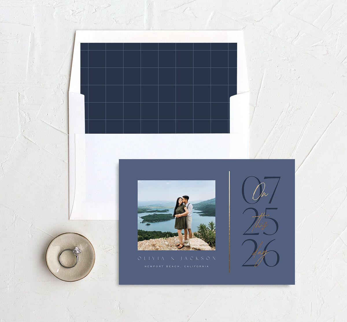 On This Day Save The Date Cards Gold Midnight Navy Signature smooth No