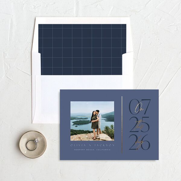 On This Day Save The Date Cards Gold Midnight Navy Signature smooth No