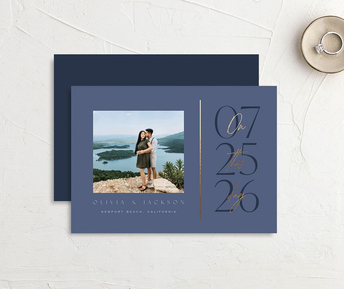 On This Day Save The Date Cards Gold Midnight Navy Signature smooth No