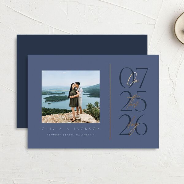 On This Day Save The Date Cards Gold Midnight Navy Signature smooth No