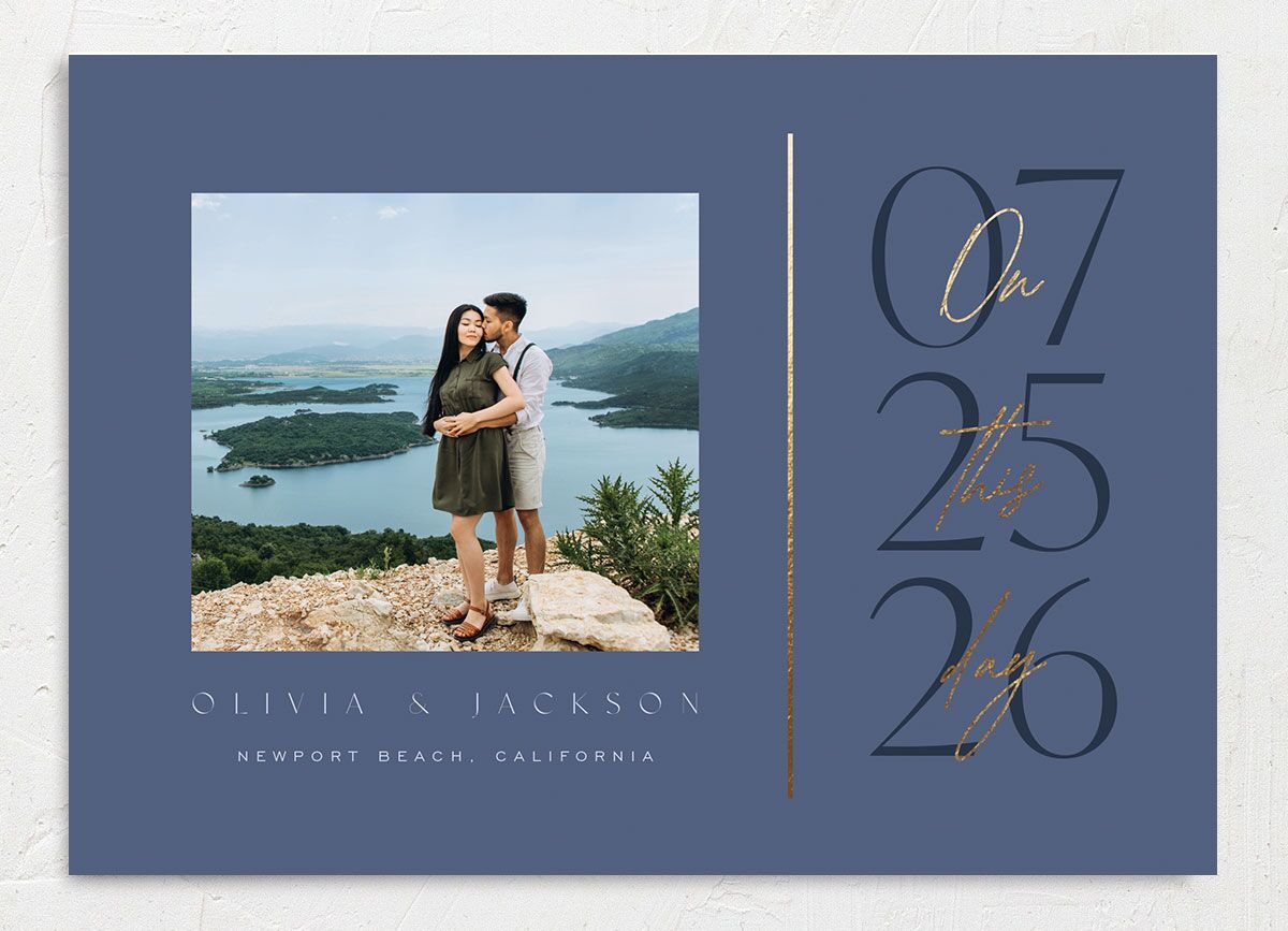 On This Day Save The Date Cards Gold Midnight Navy Signature smooth No