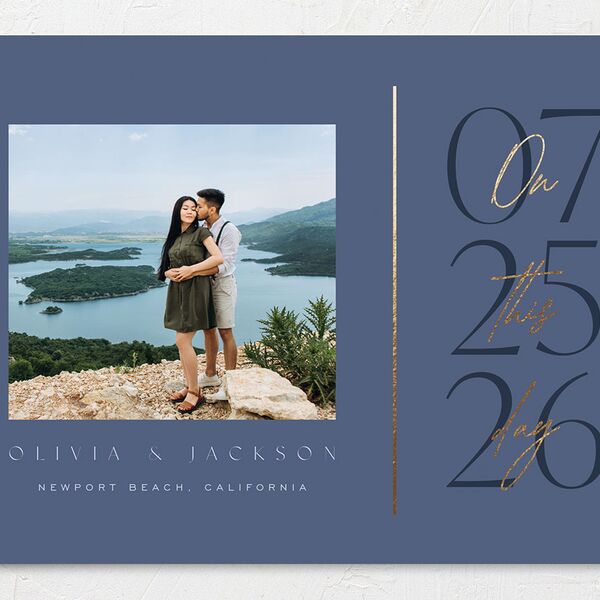 On This Day Save The Date Cards Gold Midnight Navy Signature smooth No
