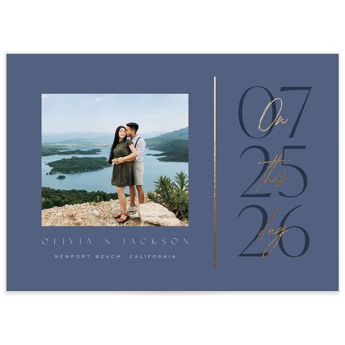 On This Day Save The Date Cards Gold Midnight Navy Signature smooth No