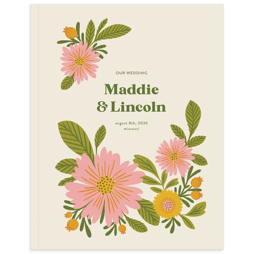 Retro Bloom Wedding Guest Book Peach Pink