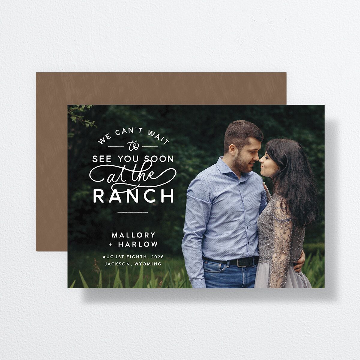Western Denim Save The Date Cards front-and-back in Multi-Color