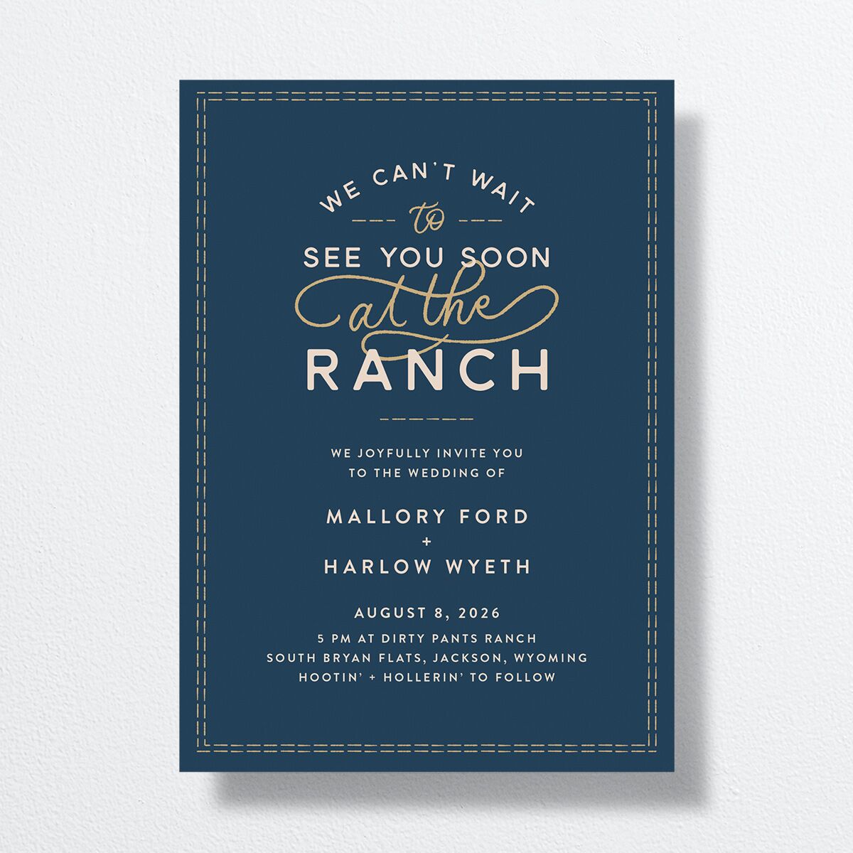 Rustic Ranch Wedding Invitations front in blue