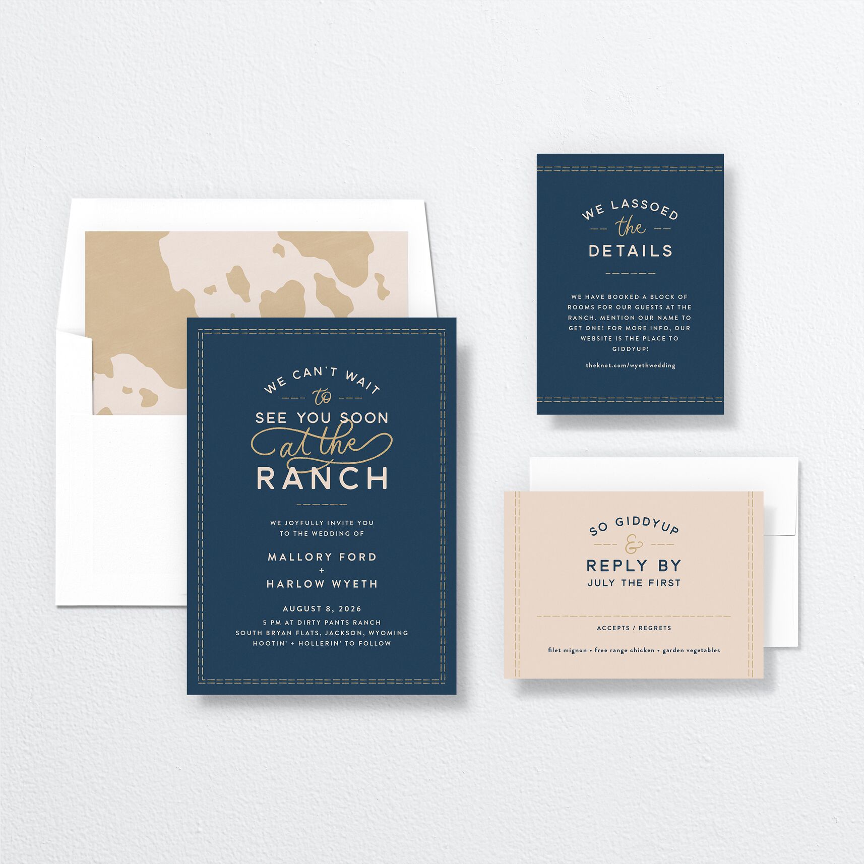 Rustic Ranch Wedding Invitations suite in blue