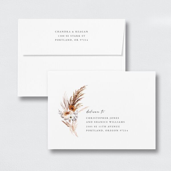 Bohemian Hoop Save the Date Magnet Envelopes White Standard Camel Both Recipient and Return Addresses Signature