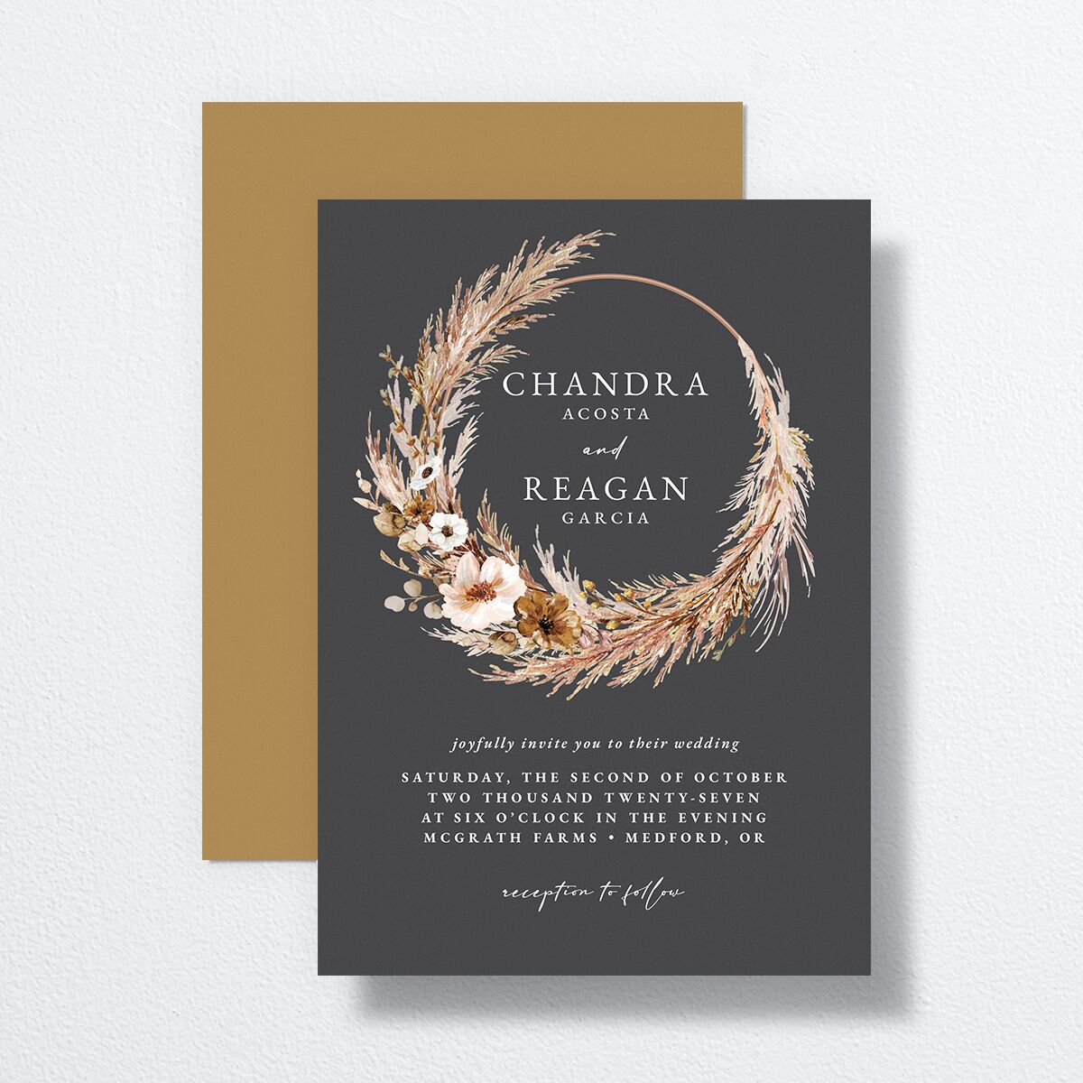 Bohemian Hoop Wedding Invitations front-and-back