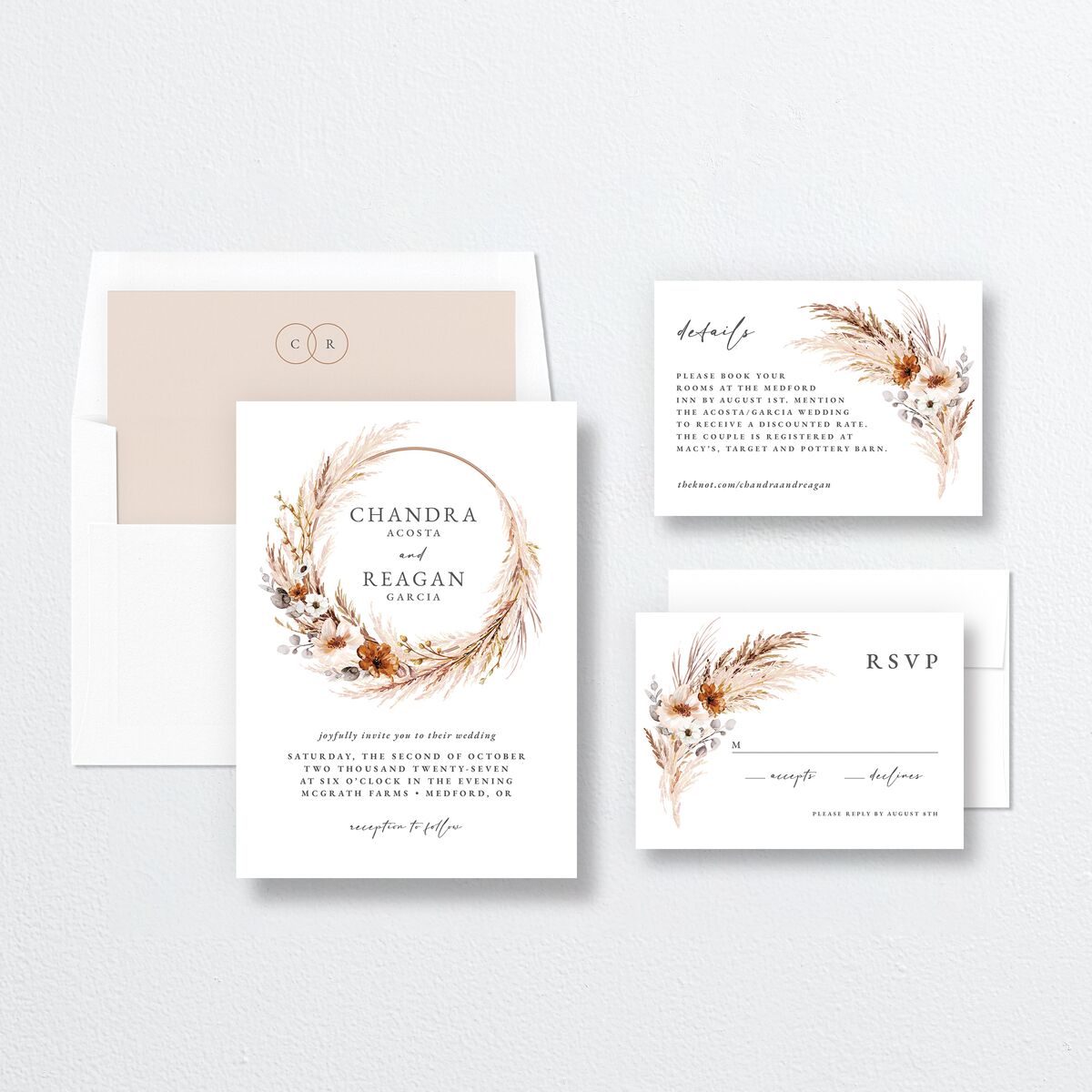 Bohemian Hoop Wedding Invitations Camel Signature No Standard