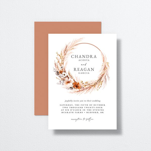 Bohemian Hoop Wedding Invitations front-and-back in Gold