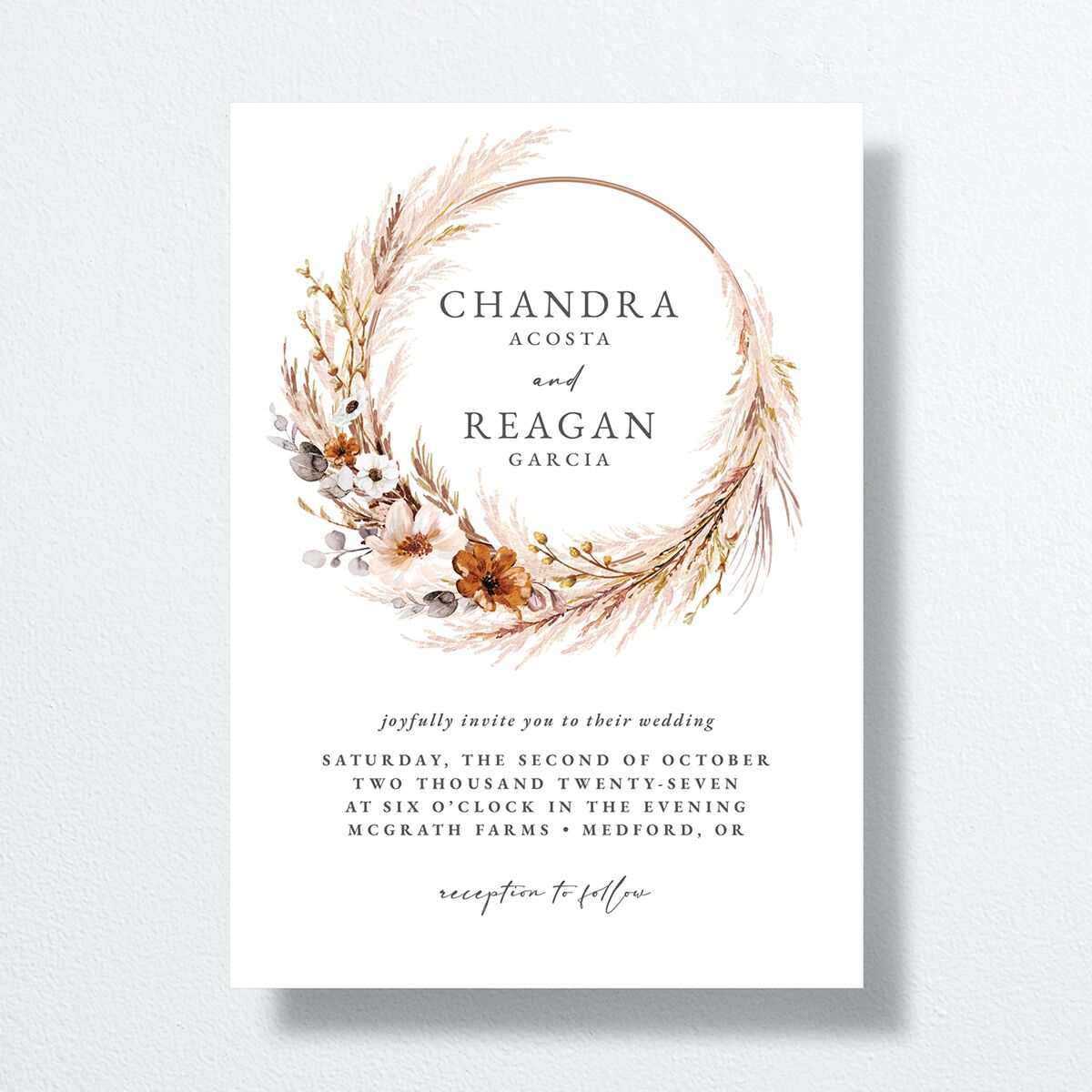 Bohemian Hoop Wedding Invitations front in gold