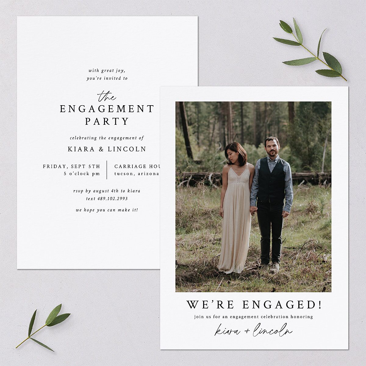 Captured Love Engagement Party Wedding Invitations Pure White Signature Blank No Standard