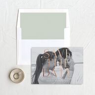 Botanical Initials Foil Save The Date Cards Rose Gold Sea Foam Signature smooth No