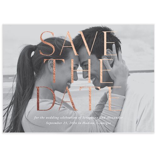 Botanical Initials Foil Save The Date Cards Rose Gold Sea Foam Signature smooth No