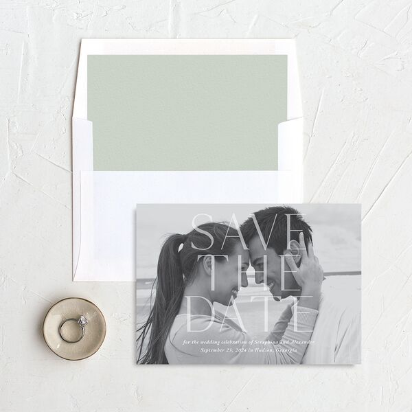 Botanical Initials Save The Date Cards Sea Foam Signature smooth No