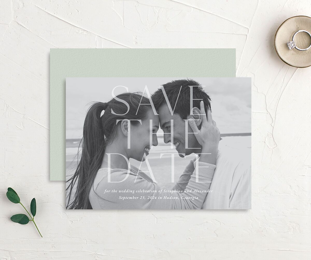 Botanical Initials Save The Date Cards Sea Foam Signature smooth No