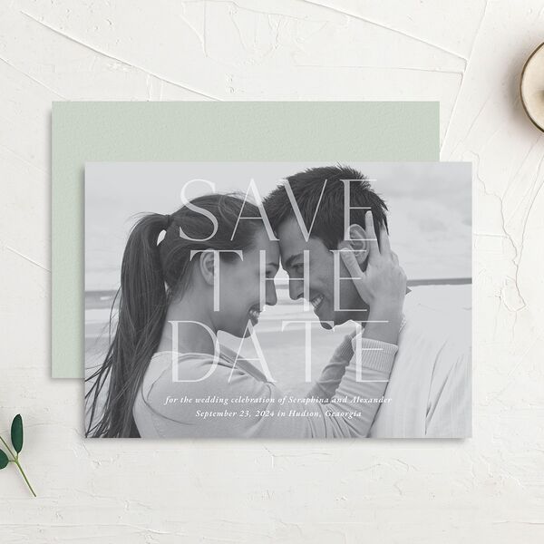 Botanical Initials Save The Date Cards Sea Foam Signature smooth No