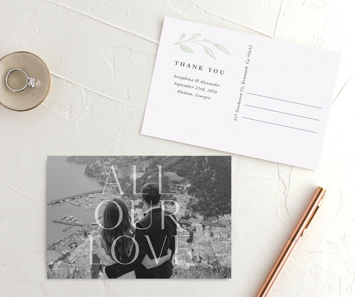 Botanical Initials Thank You Postcards — view 1