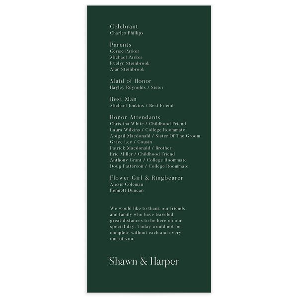 Cascading Date Wedding Programs Dark Green Signature