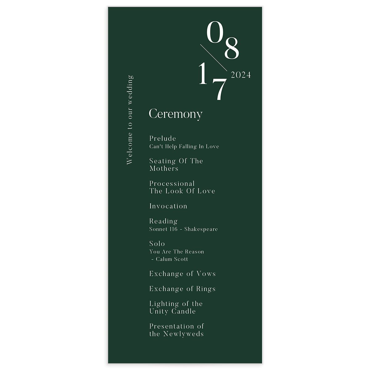 Cascading Date Wedding Programs Dark Green Signature
