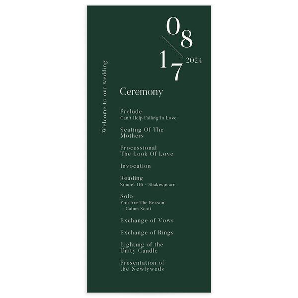 Cascading Date Wedding Programs Dark Green Signature