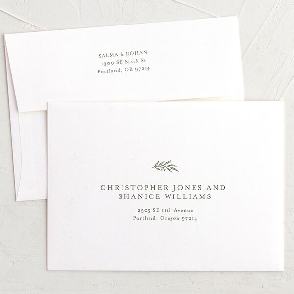 Classic Crest Save The Date Card Envelopes White Standard Deep Olive Both Recipient and Return Addresses Signature