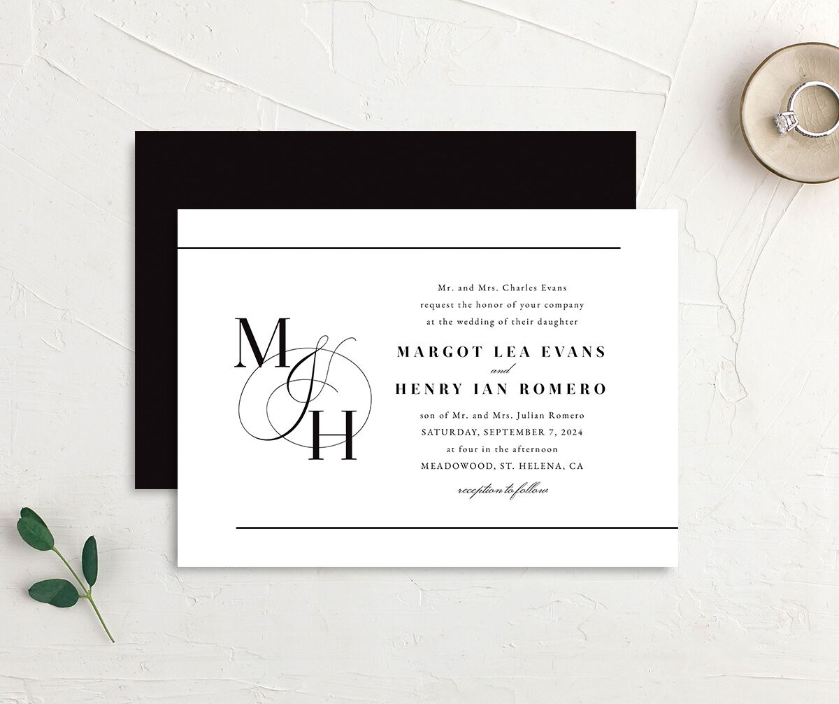 Classic Monogram Wedding Invitations Pure White Signature No