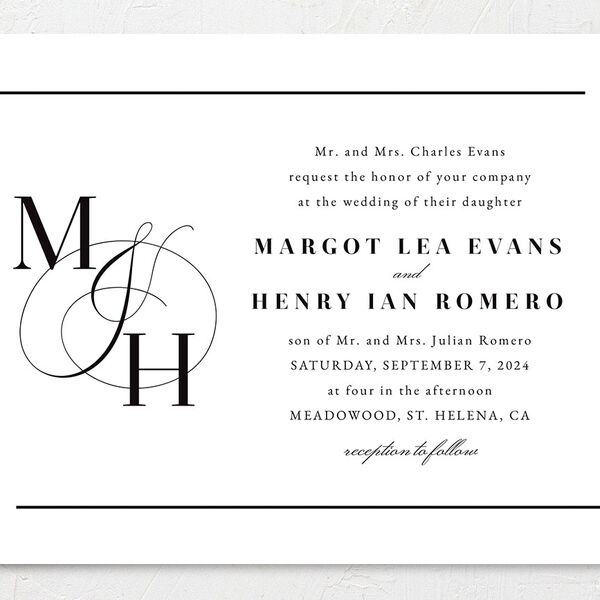 Classic Monogram Wedding Invitations Pure White Signature No