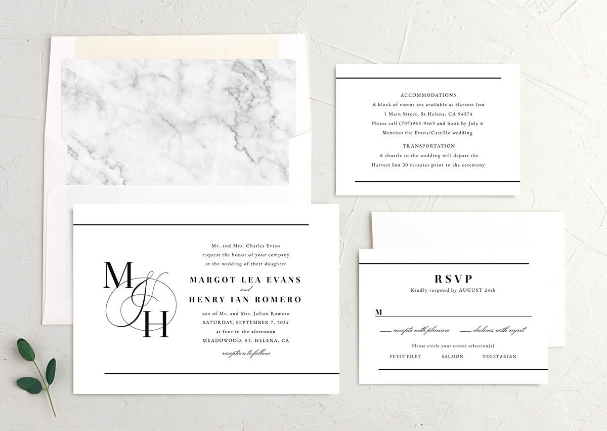 Classic Monogram Wedding Invitations Pure White Signature No