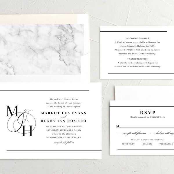 Classic Monogram Wedding Invitations Pure White Signature No