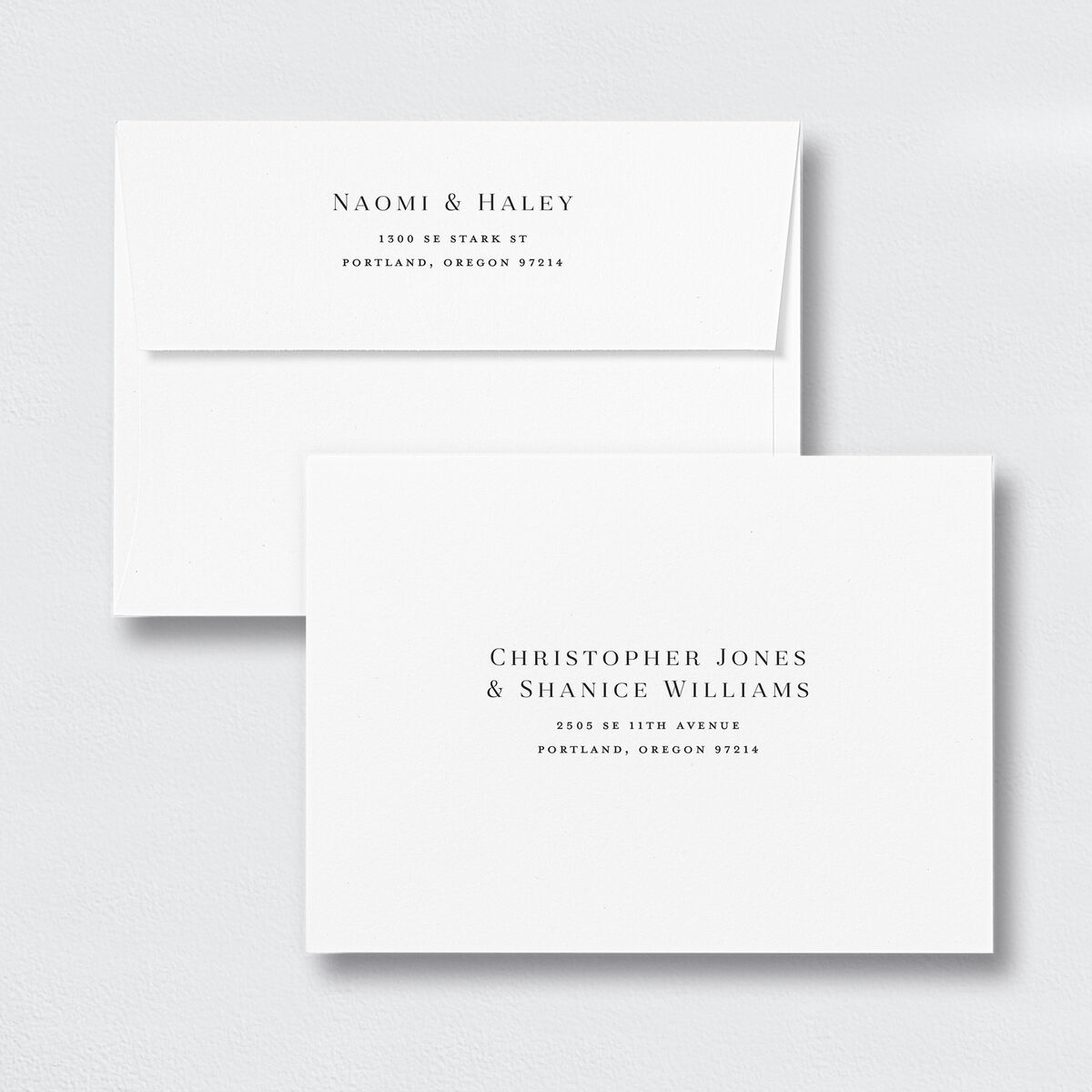 Elegant Monogram Save the Date Petite Card Envelopes White Standard Licorice Both Recipient and Return Addresses Signature