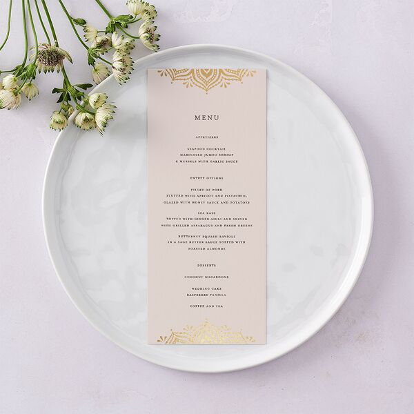 Indian Gilded Adornment Menus Gold Sand Signature