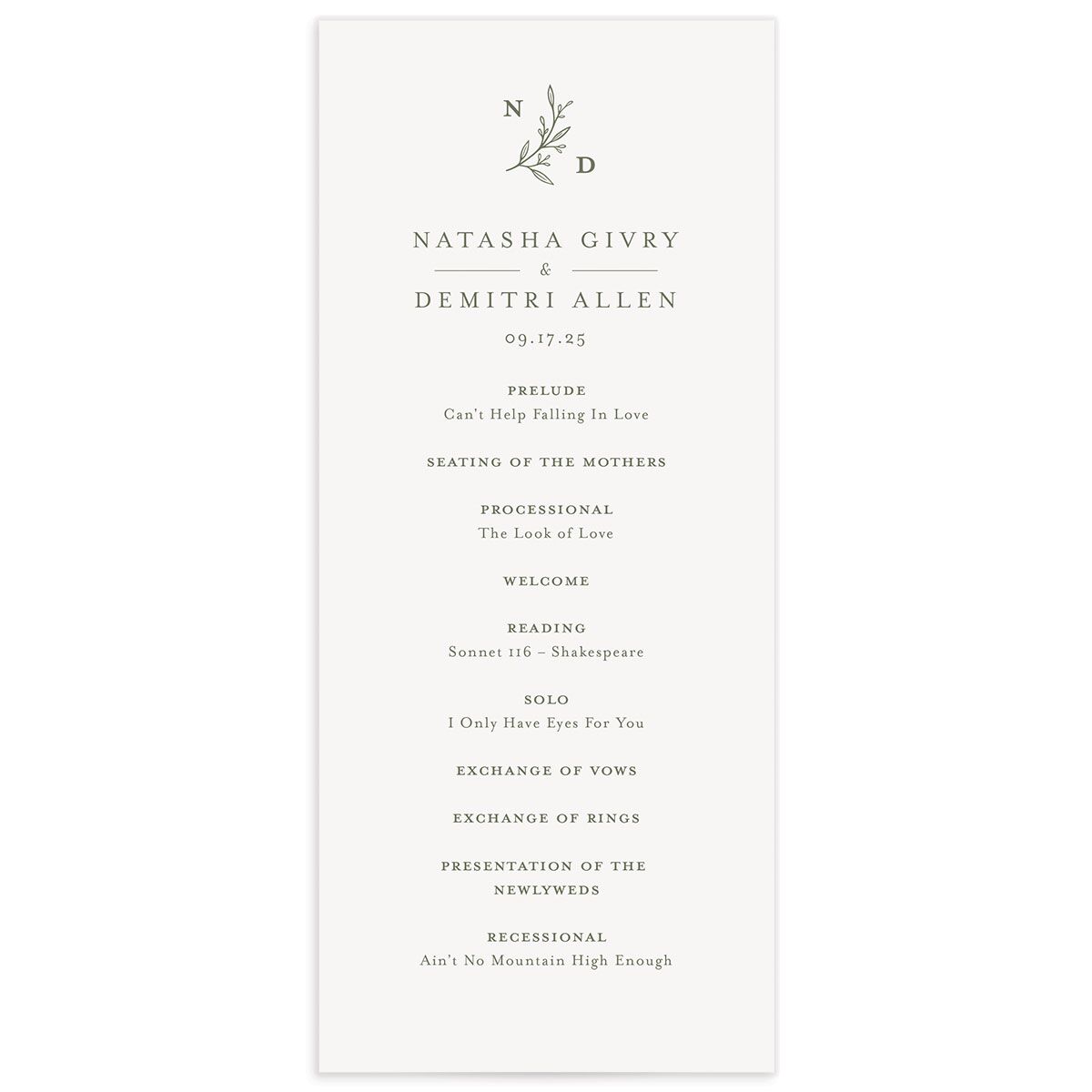 Botanical Monogram Wedding Programs Dark Camo Signature