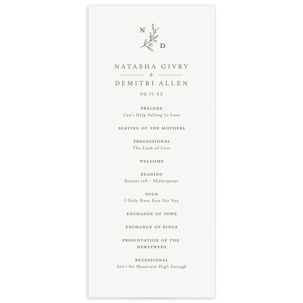 Botanical Monogram Wedding Programs Dark Camo Signature