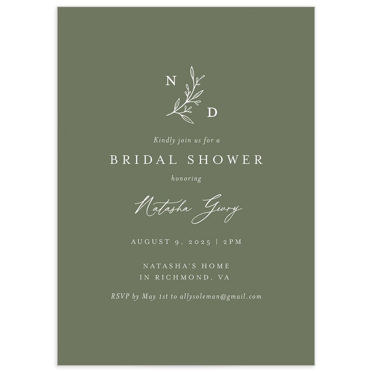 Botanical Monogram Bridal Shower Invitations