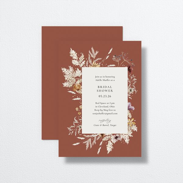 Dried Blooms Bridal Shower Invitations front-and-back in Red
