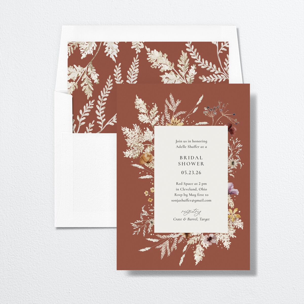 Dried Blooms Bridal Shower Invitations Copper Signature