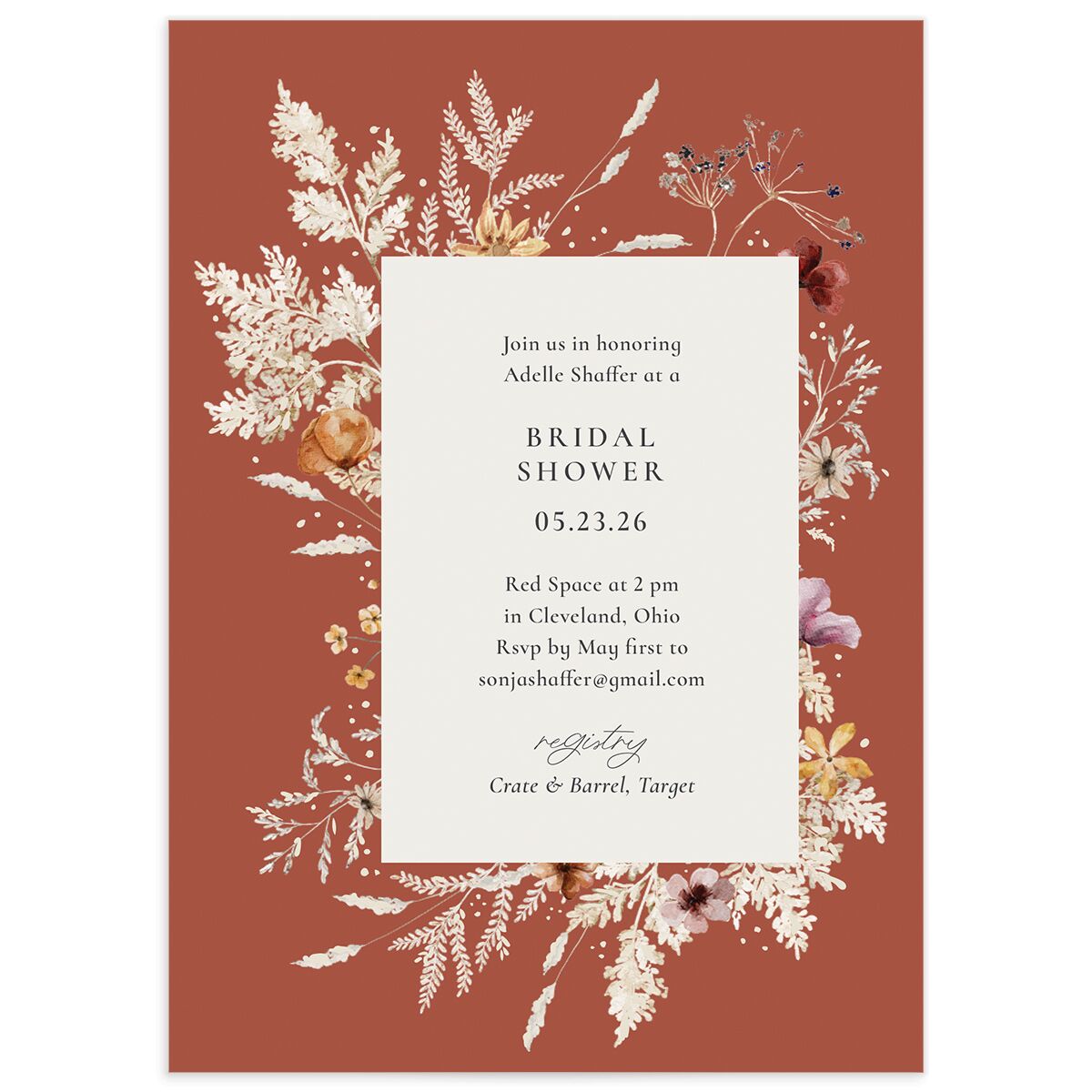 Dried Blooms Bridal Shower Invitations