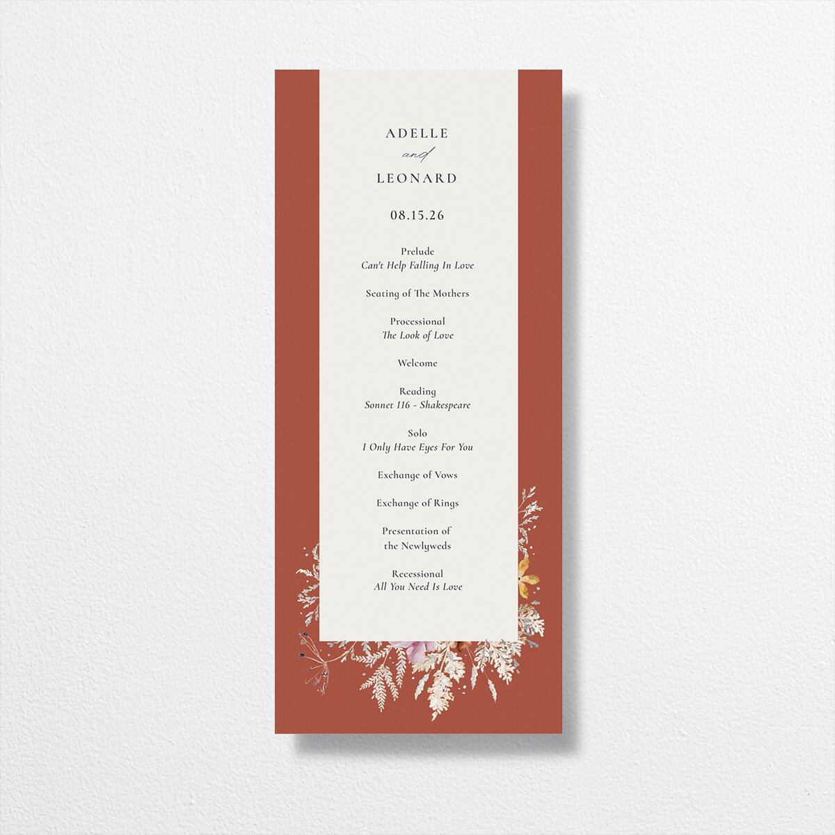 Dried Blooms Wedding Programs front