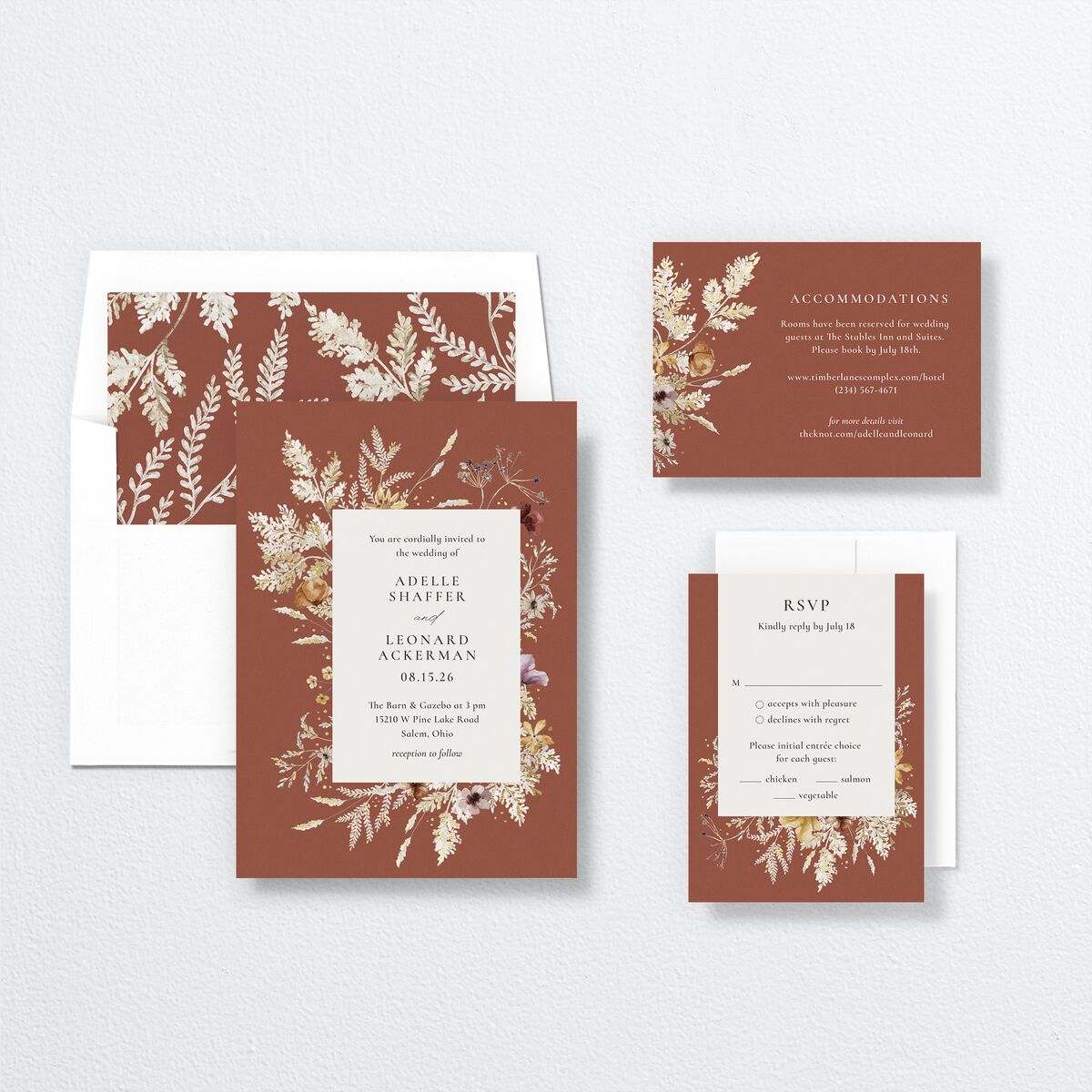 Dried Blooms Wedding Invitations Gold Copper Signature No