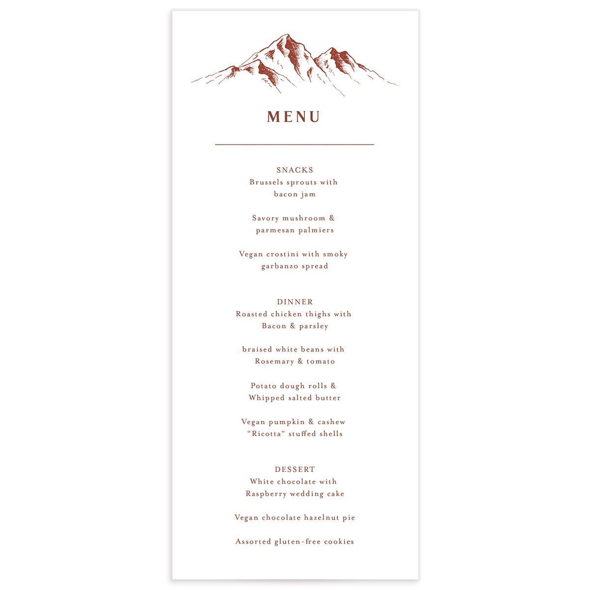 Etched Mountains Menus front in Red