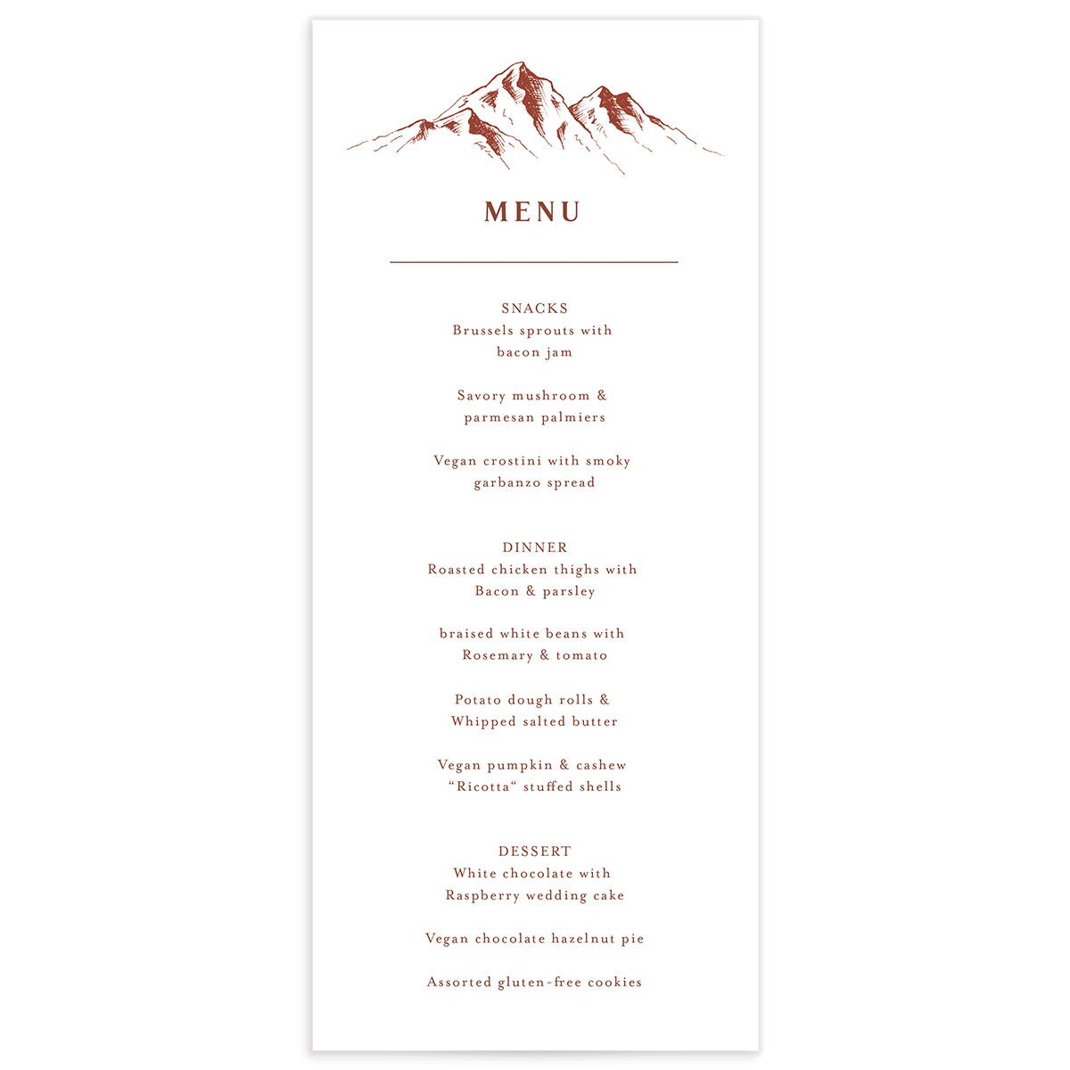 Etched Mountains Menus Copper Signature
