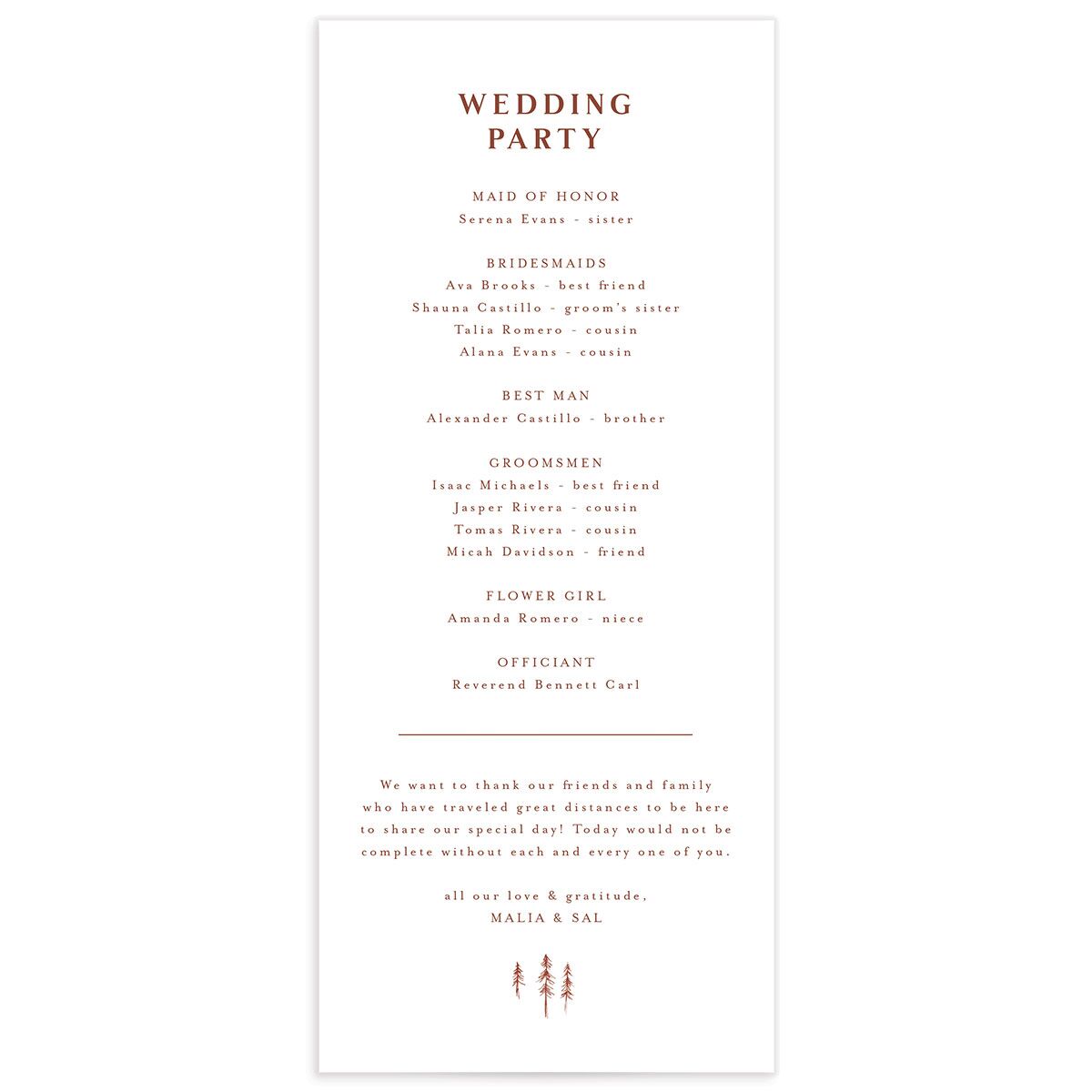 Etched Mountains Wedding Programs back in Red